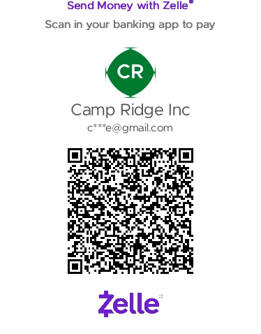 Camp Ridge Inc Zelle QR code as published on the camp donation page